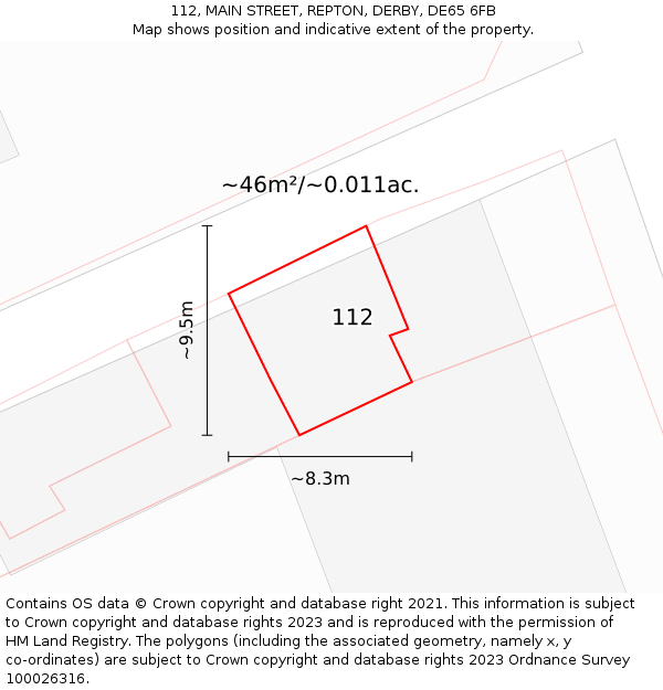 112, MAIN STREET, REPTON, DERBY, DE65 6FB: Plot and title map