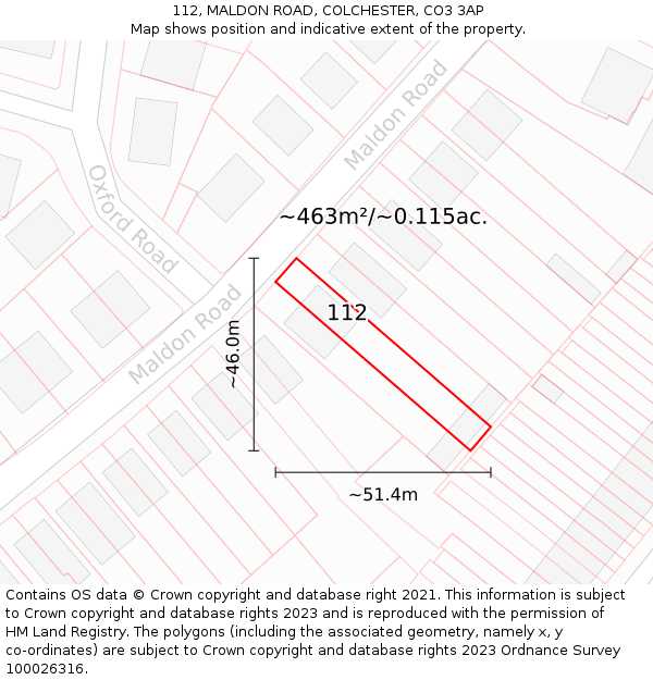 112, MALDON ROAD, COLCHESTER, CO3 3AP: Plot and title map