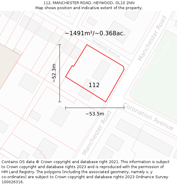 112, MANCHESTER ROAD, HEYWOOD, OL10 2NN: Plot and title map