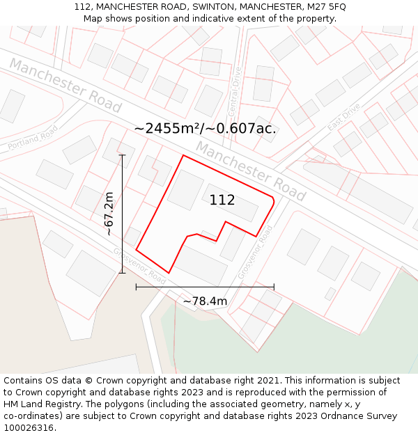 112, MANCHESTER ROAD, SWINTON, MANCHESTER, M27 5FQ: Plot and title map