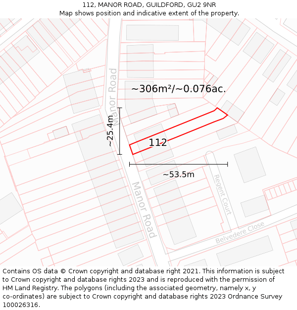 112, MANOR ROAD, GUILDFORD, GU2 9NR: Plot and title map