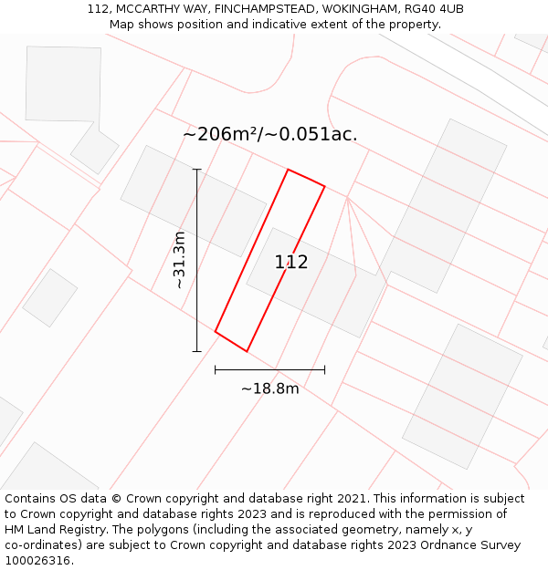 112, MCCARTHY WAY, FINCHAMPSTEAD, WOKINGHAM, RG40 4UB: Plot and title map