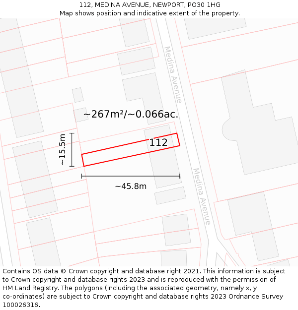 112, MEDINA AVENUE, NEWPORT, PO30 1HG: Plot and title map