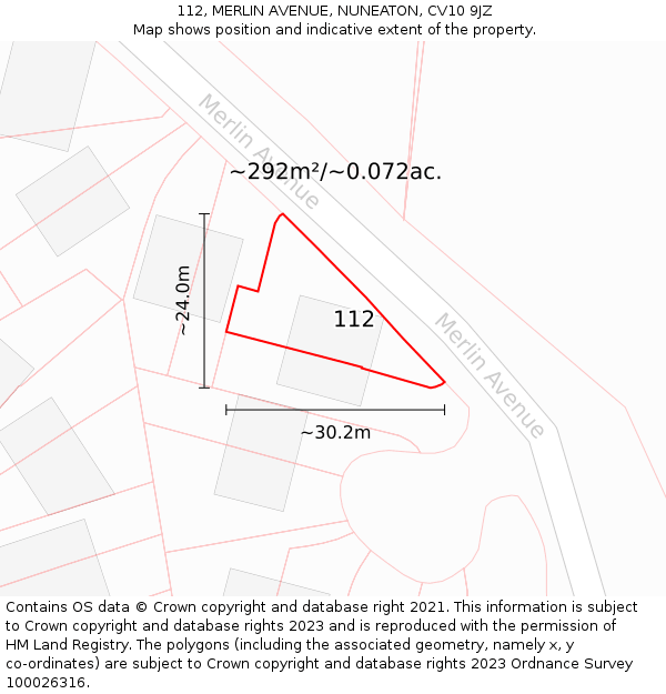 112, MERLIN AVENUE, NUNEATON, CV10 9JZ: Plot and title map