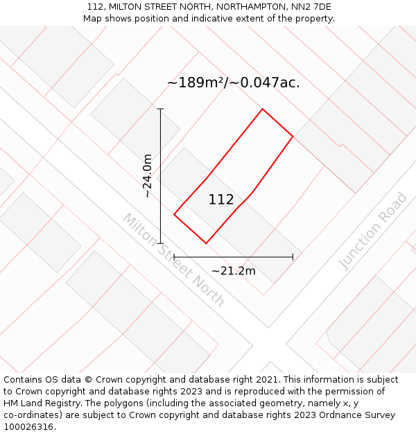 112, MILTON STREET NORTH, NORTHAMPTON, NN2 7DE: Plot and title map