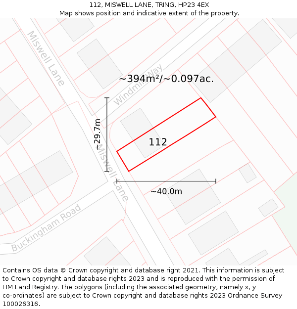 112, MISWELL LANE, TRING, HP23 4EX: Plot and title map