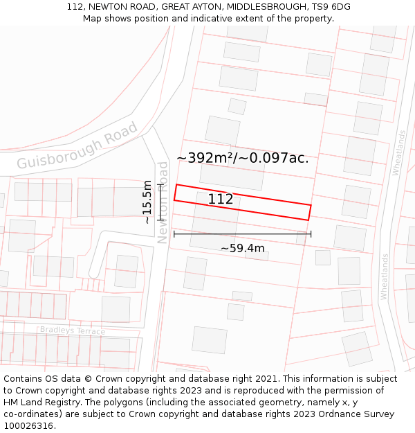 112, NEWTON ROAD, GREAT AYTON, MIDDLESBROUGH, TS9 6DG: Plot and title map