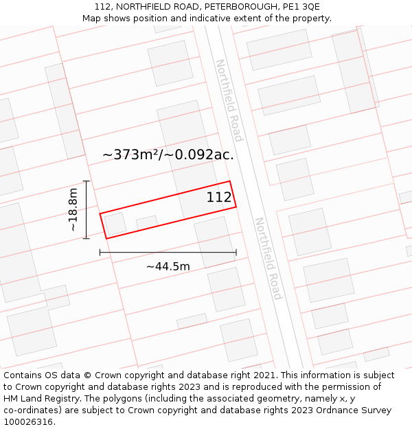 112, NORTHFIELD ROAD, PETERBOROUGH, PE1 3QE: Plot and title map