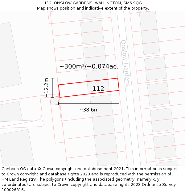 112, ONSLOW GARDENS, WALLINGTON, SM6 9QG: Plot and title map