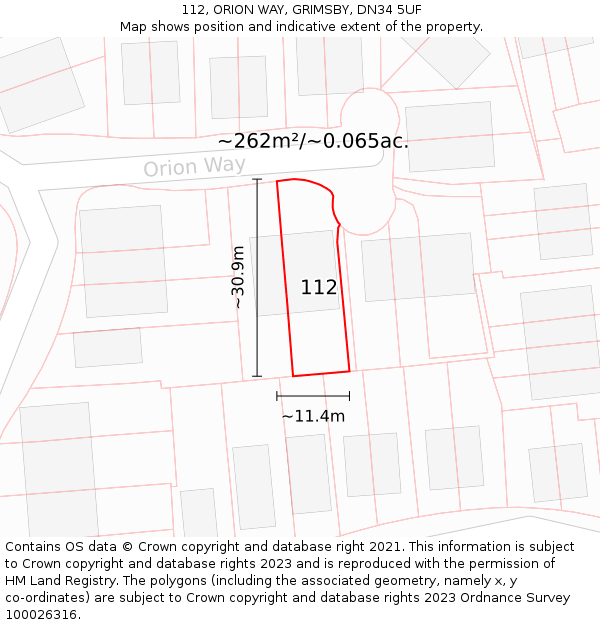 112, ORION WAY, GRIMSBY, DN34 5UF: Plot and title map