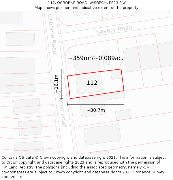 112, OSBORNE ROAD, WISBECH, PE13 3JW: Plot and title map