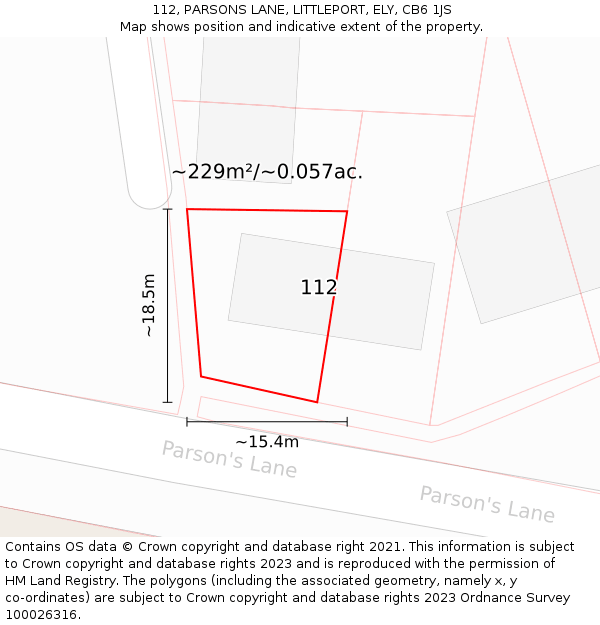 112, PARSONS LANE, LITTLEPORT, ELY, CB6 1JS: Plot and title map