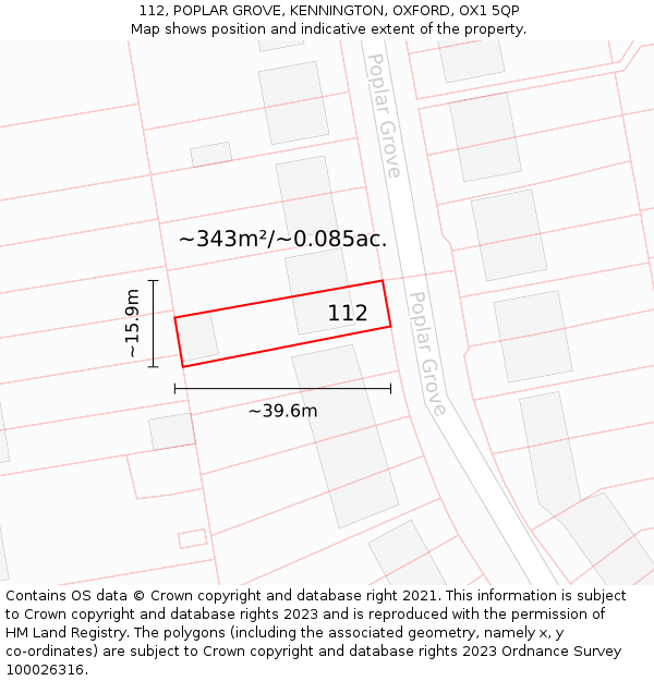 112, POPLAR GROVE, KENNINGTON, OXFORD, OX1 5QP: Plot and title map