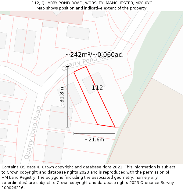 112, QUARRY POND ROAD, WORSLEY, MANCHESTER, M28 0YG: Plot and title map