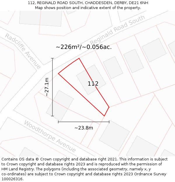 112, REGINALD ROAD SOUTH, CHADDESDEN, DERBY, DE21 6NH: Plot and title map