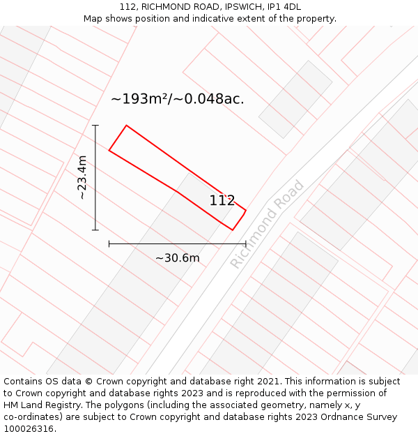 112, RICHMOND ROAD, IPSWICH, IP1 4DL: Plot and title map