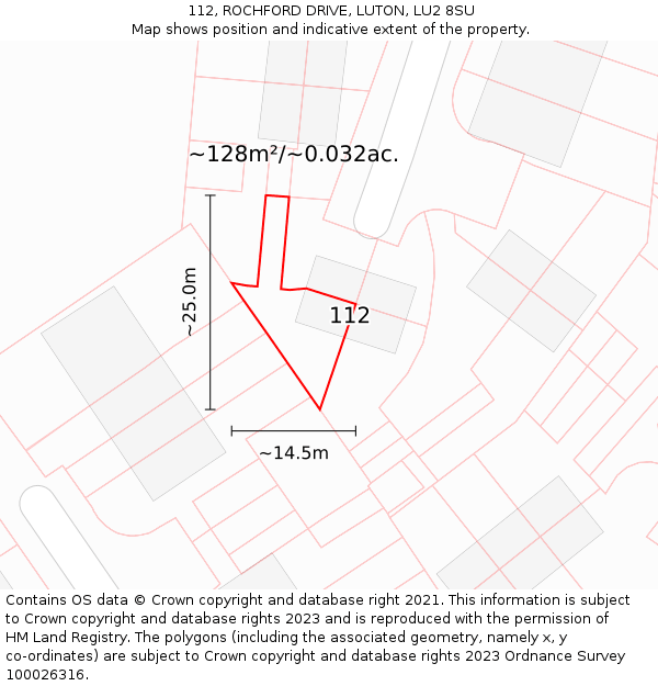 112, ROCHFORD DRIVE, LUTON, LU2 8SU: Plot and title map