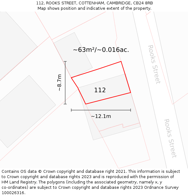 112, ROOKS STREET, COTTENHAM, CAMBRIDGE, CB24 8RB: Plot and title map