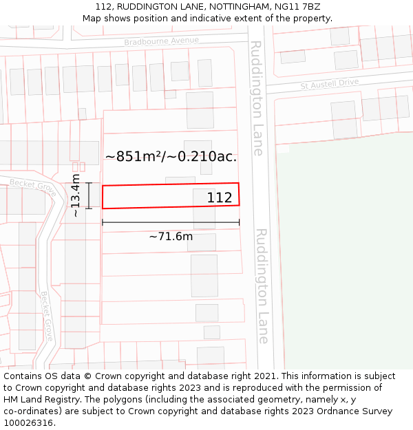 112, RUDDINGTON LANE, NOTTINGHAM, NG11 7BZ: Plot and title map