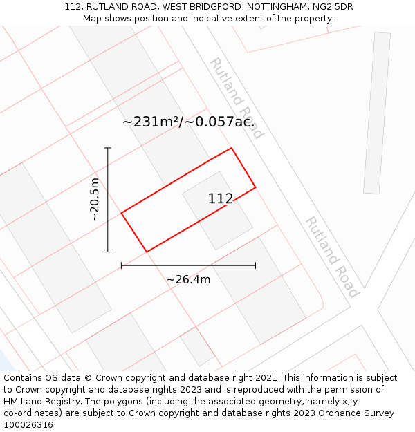 112, RUTLAND ROAD, WEST BRIDGFORD, NOTTINGHAM, NG2 5DR: Plot and title map