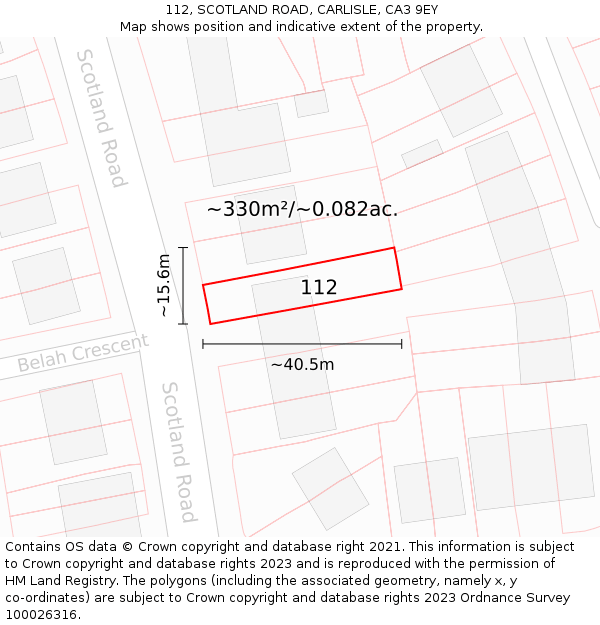 112, SCOTLAND ROAD, CARLISLE, CA3 9EY: Plot and title map