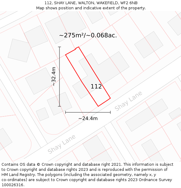 112, SHAY LANE, WALTON, WAKEFIELD, WF2 6NB: Plot and title map