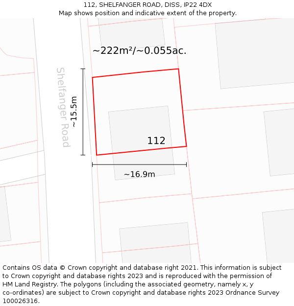 112, SHELFANGER ROAD, DISS, IP22 4DX: Plot and title map