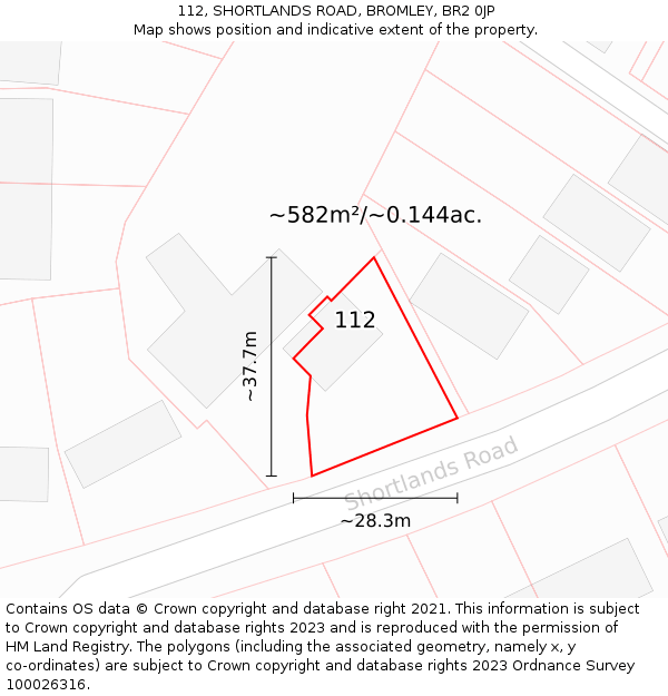 112, SHORTLANDS ROAD, BROMLEY, BR2 0JP: Plot and title map