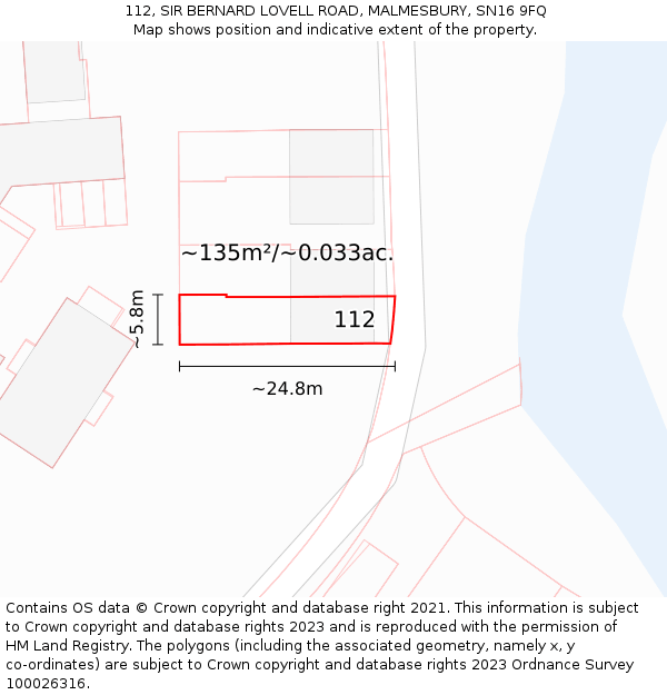 112, SIR BERNARD LOVELL ROAD, MALMESBURY, SN16 9FQ: Plot and title map