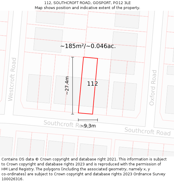 112, SOUTHCROFT ROAD, GOSPORT, PO12 3LE: Plot and title map