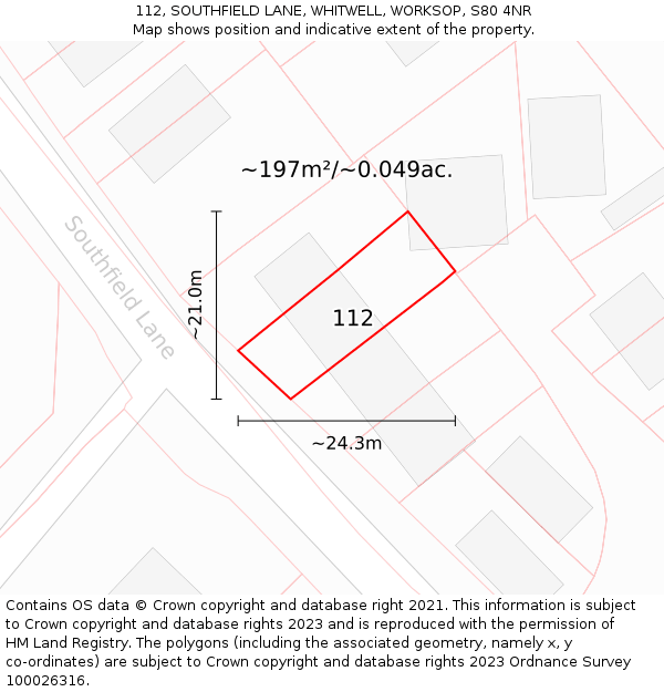 112, SOUTHFIELD LANE, WHITWELL, WORKSOP, S80 4NR: Plot and title map