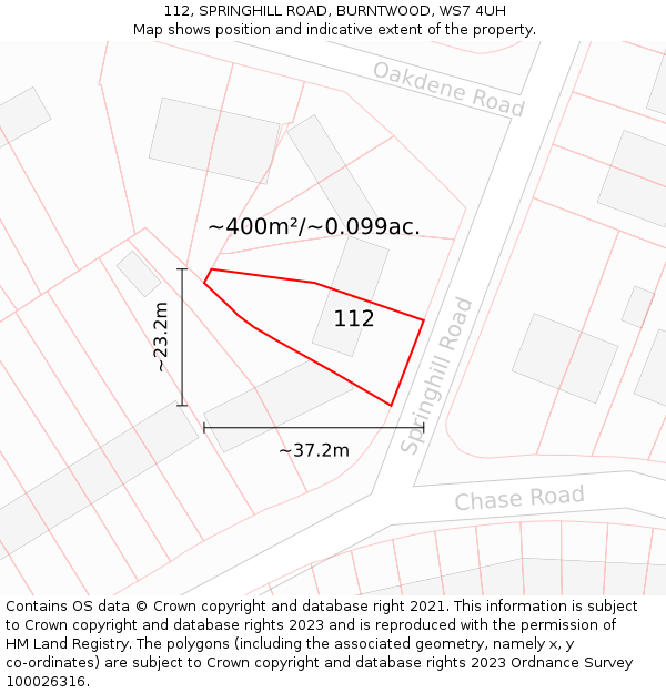 112, SPRINGHILL ROAD, BURNTWOOD, WS7 4UH: Plot and title map