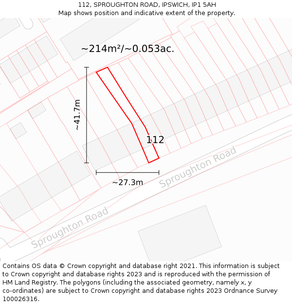 112, SPROUGHTON ROAD, IPSWICH, IP1 5AH: Plot and title map