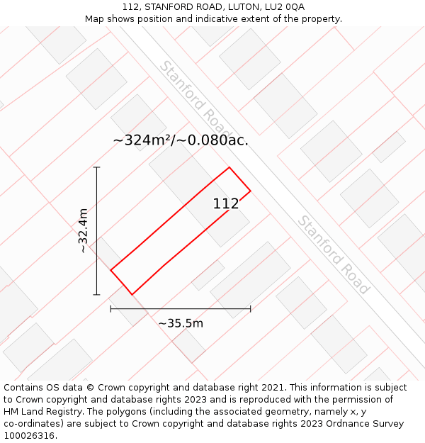 112, STANFORD ROAD, LUTON, LU2 0QA: Plot and title map