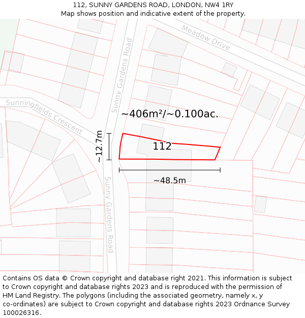 112, SUNNY GARDENS ROAD, LONDON, NW4 1RY: Plot and title map