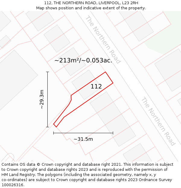 112, THE NORTHERN ROAD, LIVERPOOL, L23 2RH: Plot and title map