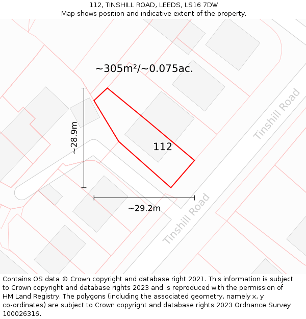 112, TINSHILL ROAD, LEEDS, LS16 7DW: Plot and title map