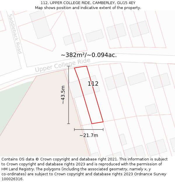 112, UPPER COLLEGE RIDE, CAMBERLEY, GU15 4EY: Plot and title map