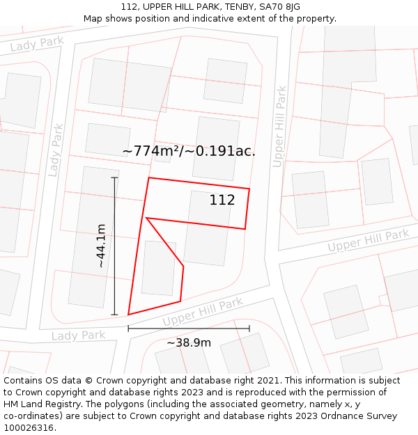 112, UPPER HILL PARK, TENBY, SA70 8JG: Plot and title map