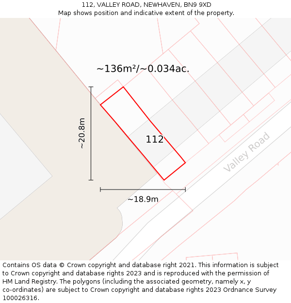 112, VALLEY ROAD, NEWHAVEN, BN9 9XD: Plot and title map