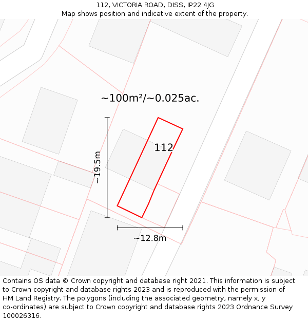 112, VICTORIA ROAD, DISS, IP22 4JG: Plot and title map