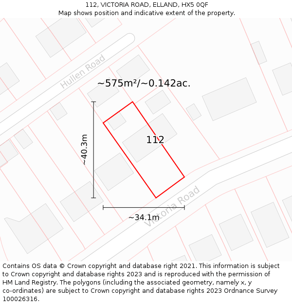 112, VICTORIA ROAD, ELLAND, HX5 0QF: Plot and title map