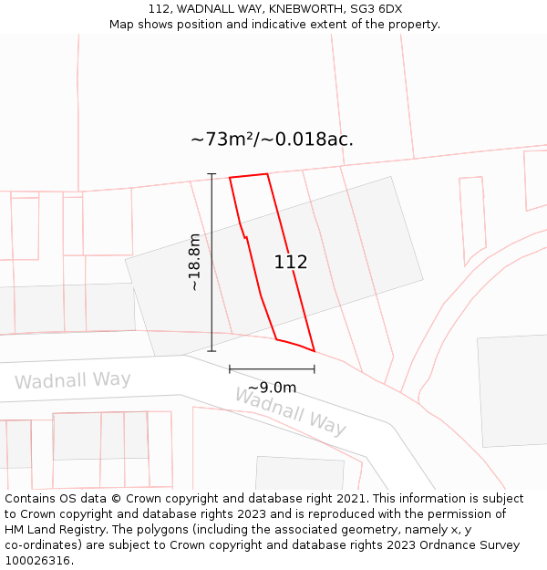 112, WADNALL WAY, KNEBWORTH, SG3 6DX: Plot and title map