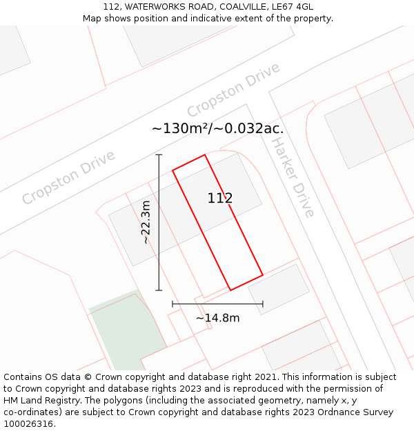 112, WATERWORKS ROAD, COALVILLE, LE67 4GL: Plot and title map