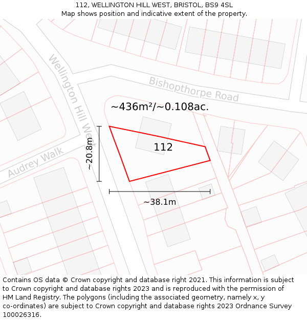 112, WELLINGTON HILL WEST, BRISTOL, BS9 4SL: Plot and title map