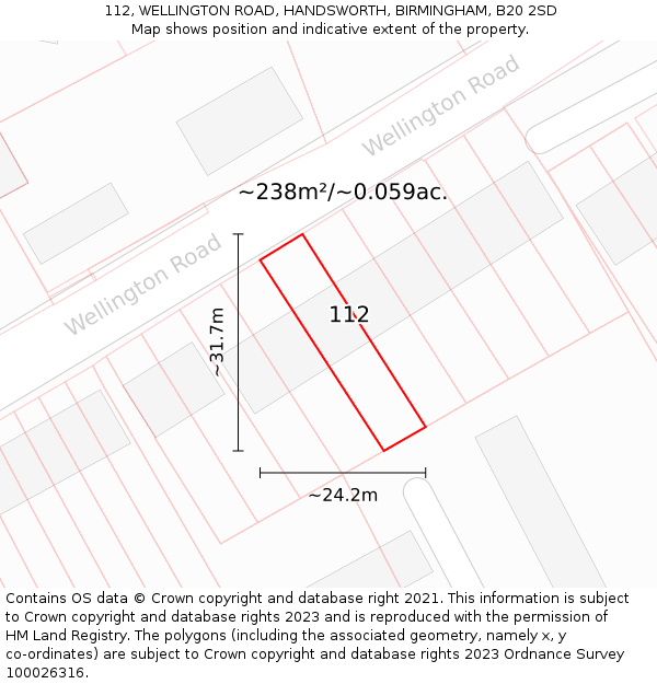 112, WELLINGTON ROAD, HANDSWORTH, BIRMINGHAM, B20 2SD: Plot and title map