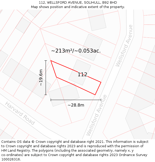 112, WELLSFORD AVENUE, SOLIHULL, B92 8HD: Plot and title map