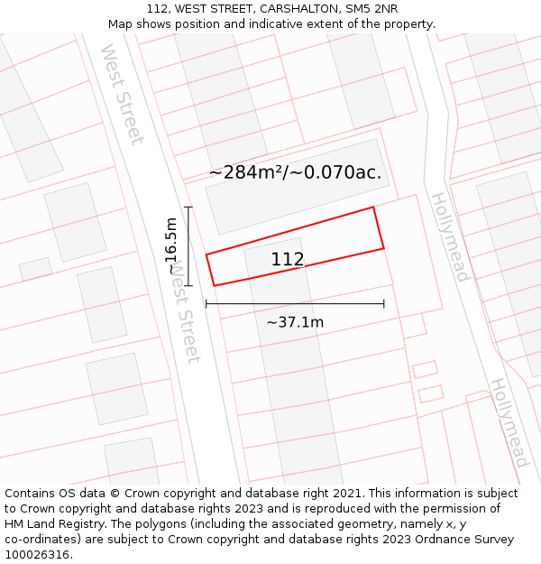 112, WEST STREET, CARSHALTON, SM5 2NR: Plot and title map