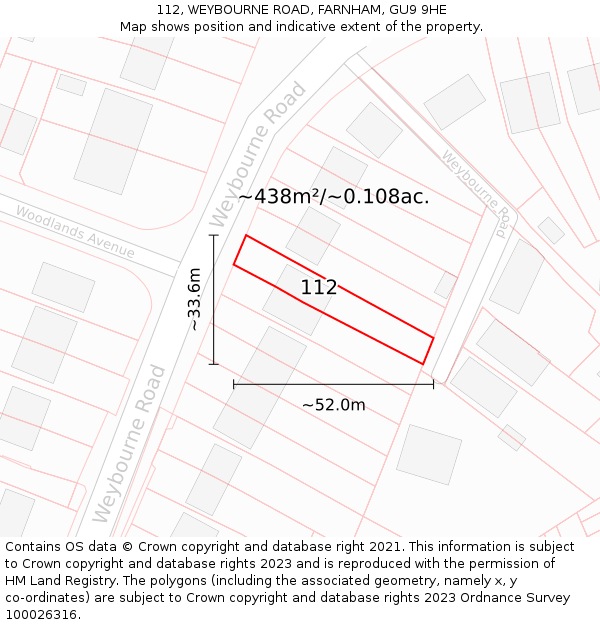 112, WEYBOURNE ROAD, FARNHAM, GU9 9HE: Plot and title map