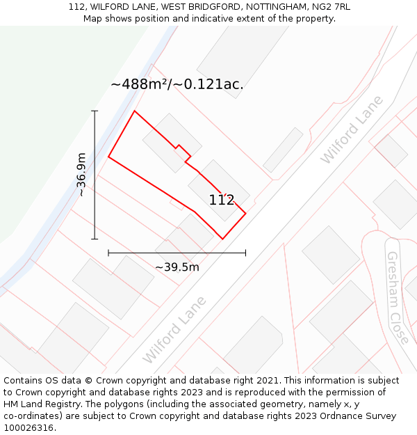 112, WILFORD LANE, WEST BRIDGFORD, NOTTINGHAM, NG2 7RL: Plot and title map